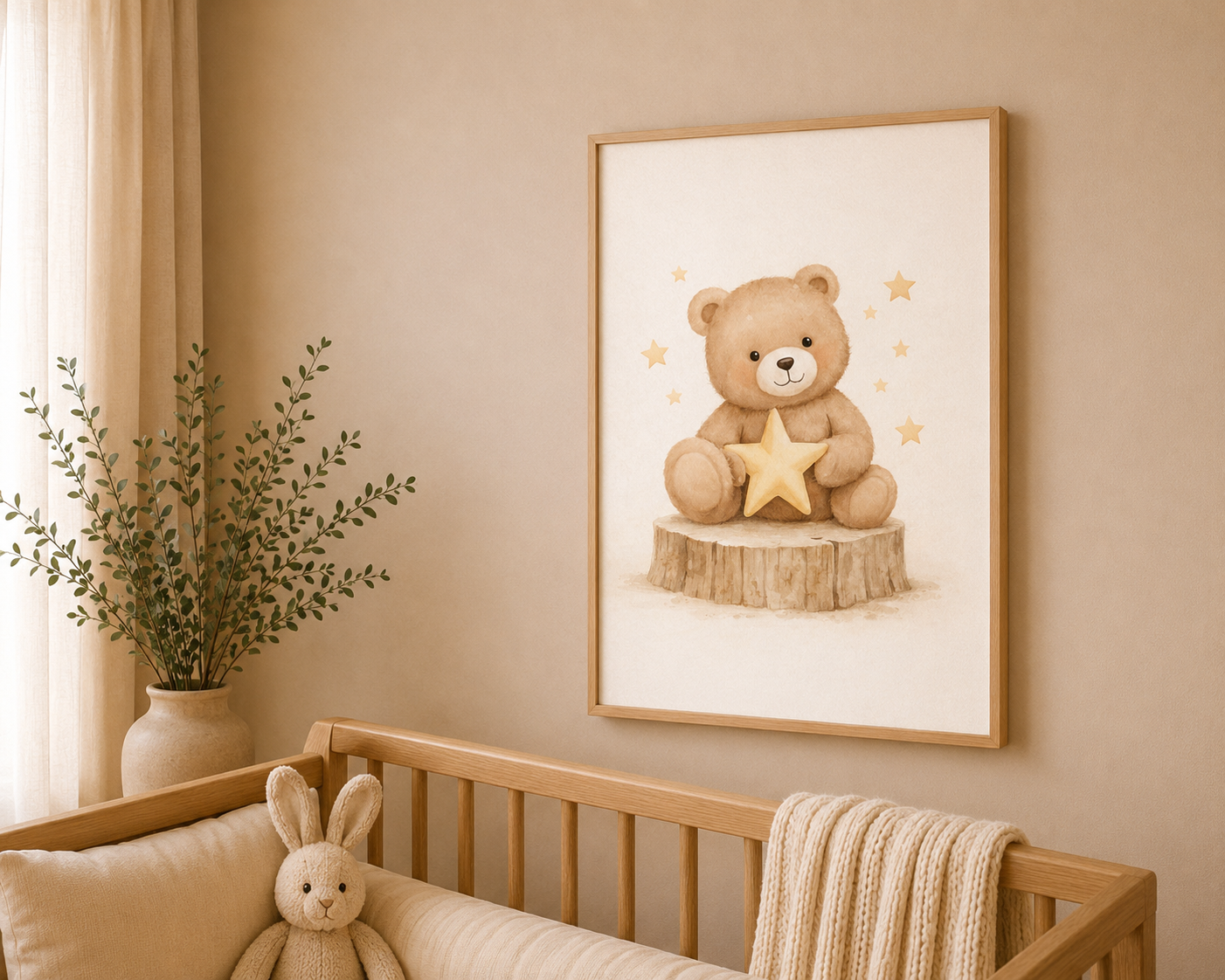 Abrazo de Estrella - detalle de la ilustración acuarela del osito con la estrella | Luma Nido