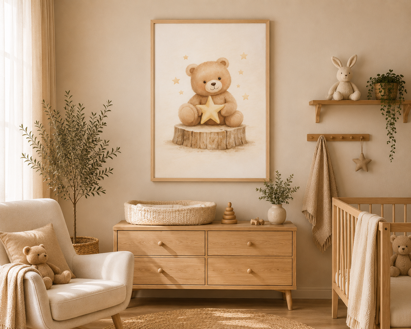 Abrazo de Estrella - cuadro colgado en habitación infantil en tonos neutros | Luma Nido