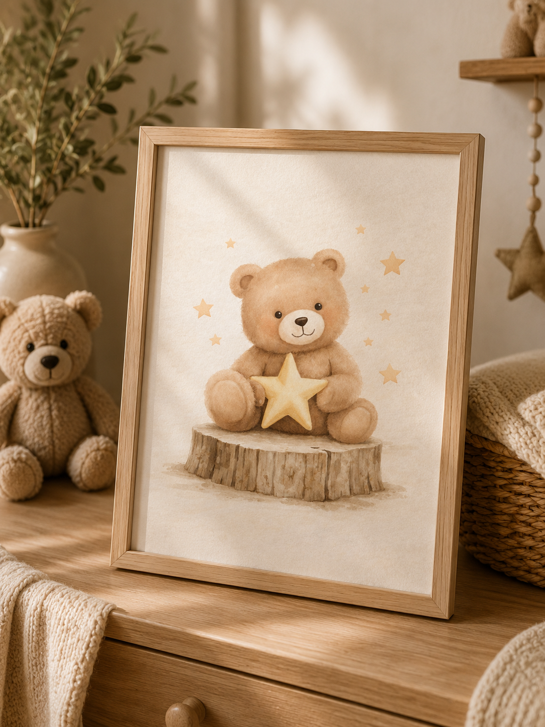 Abrazo de Estrella - cuadro ambientado de noche en habitación infantil con luces cálidas | Luma Nido