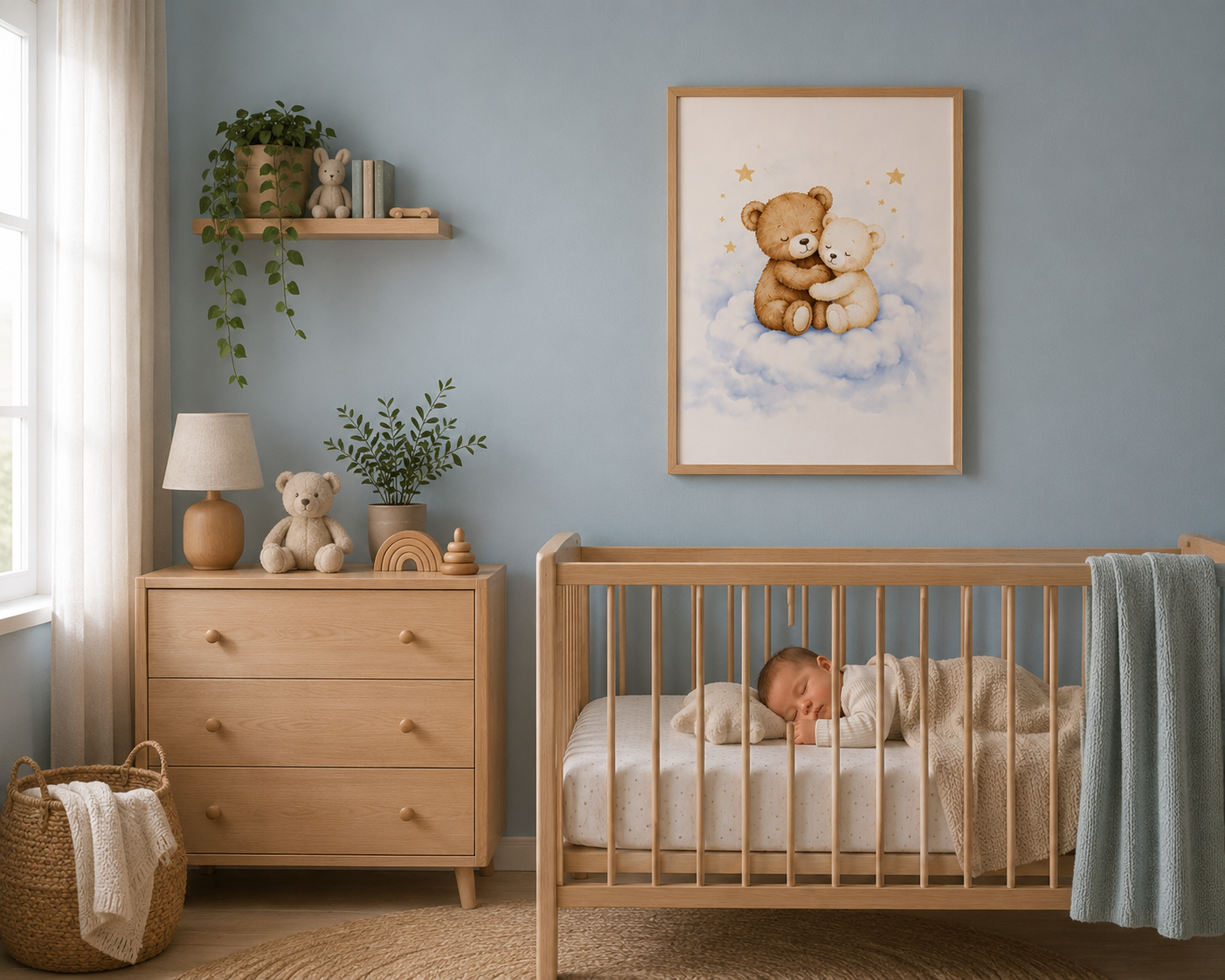 Abrazos de Nube - cuadro infantil en habitación con decoración neutra | Luma Nido
