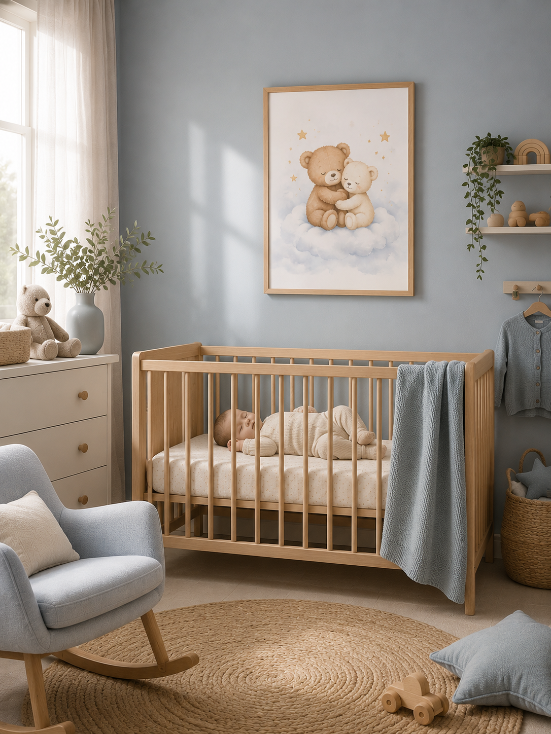 Abrazos de Nube - cuadro infantil ambientado con luz natural | Luma Nido