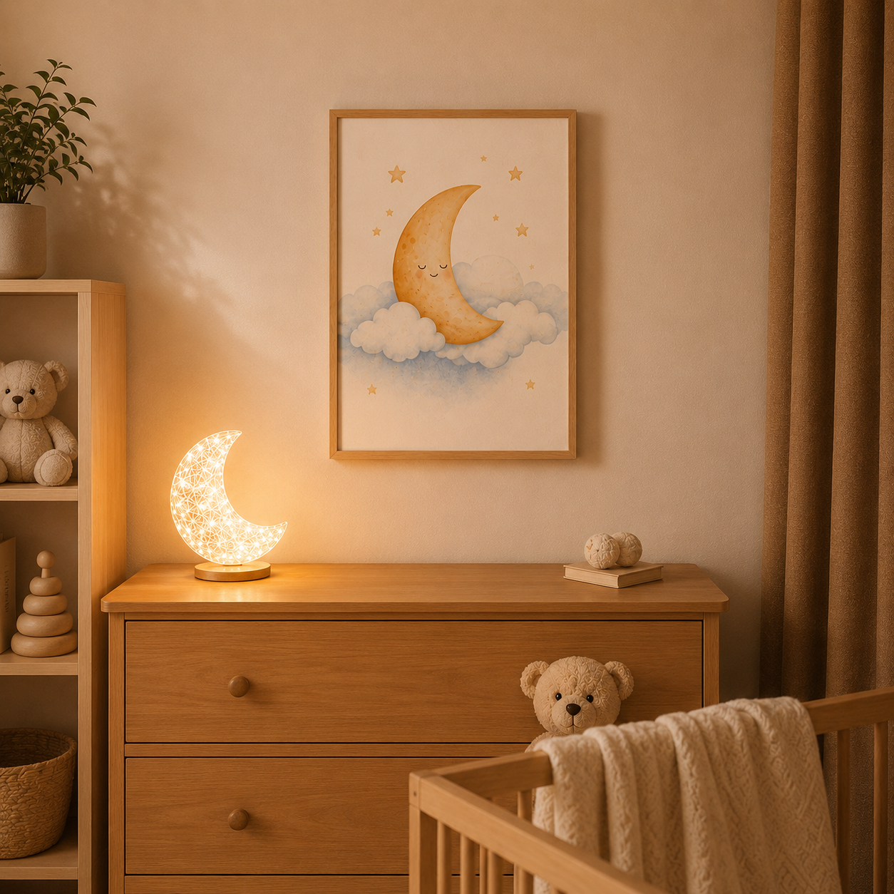 Sueños de Luna - cuadro colgado en habitación de bebé | Luma Nido