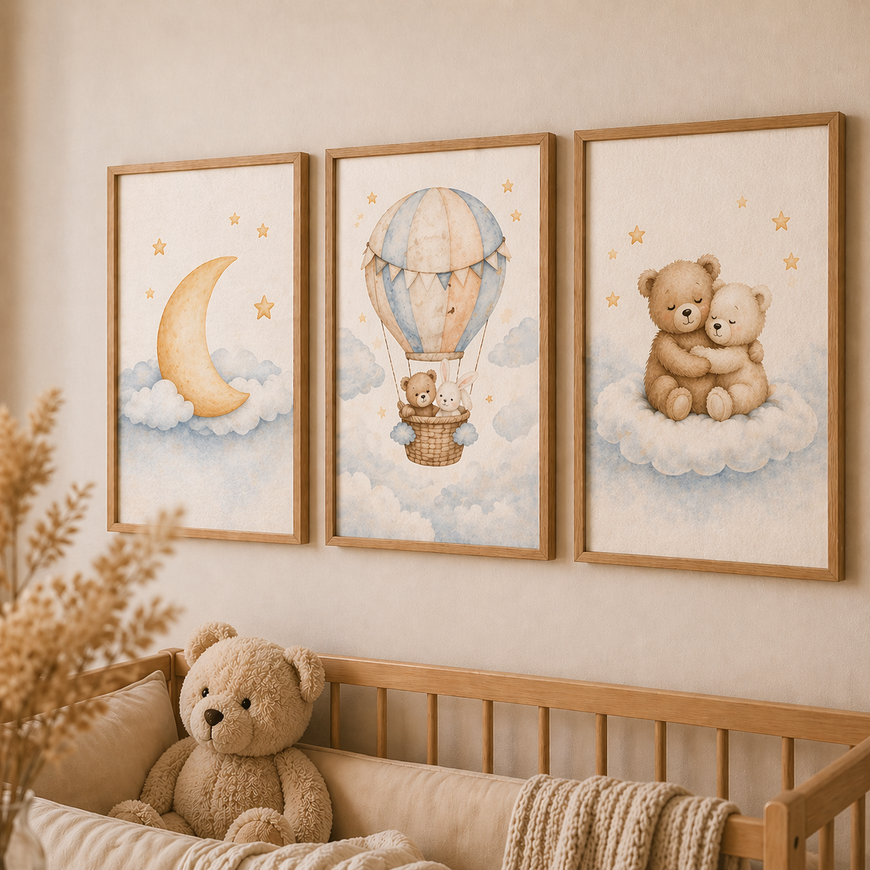 Colección Dulces Sueños - pack de 3 cuadros infantiles acuarela, vista principal | Luma Nido