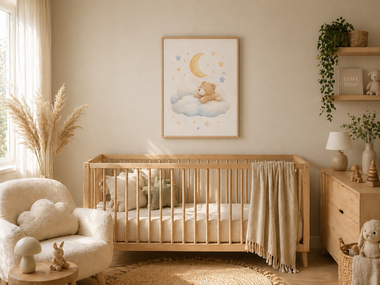 Osito de Estrellas - cuadro infantil acuarela de osito con estrella, vista principal | Luma Nido
