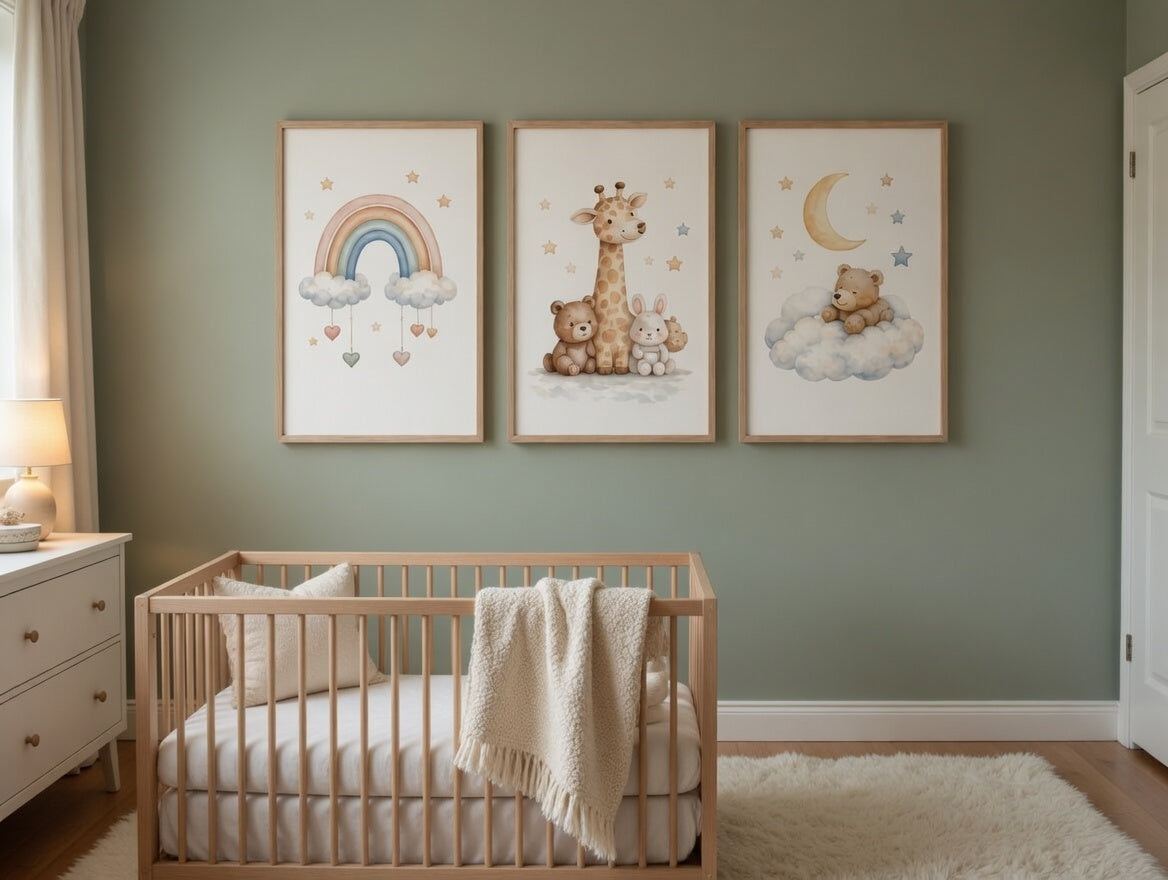Colección Calma Natural - pack de 3 cuadros infantiles acuarela, vista principal | Luma Nido
