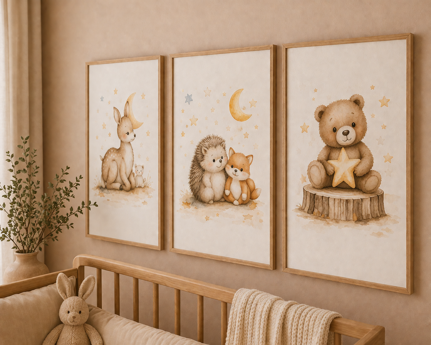 Colección Primeros Vínculos - pack de 3 cuadros infantiles acuarela, vista principal | Luma Nido