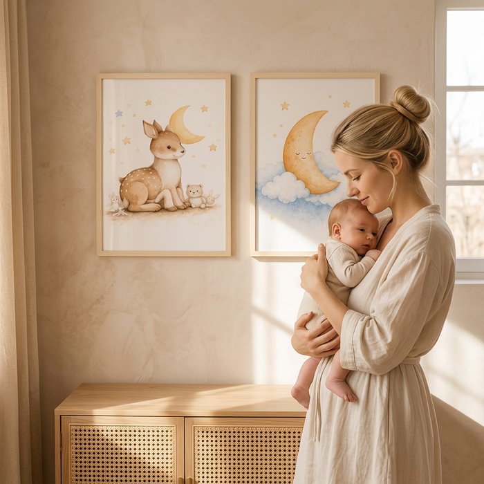 Luna Serena · 2 cuadros enmarcados para habitación de bebé