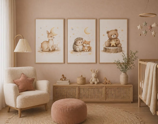 Primeros Vínculos - Colección de 3 Cuadros para Habitación de Bebé